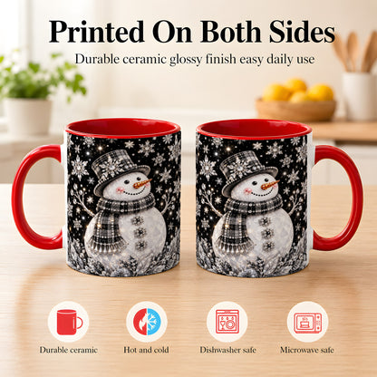 #pl[11oz|Red] Crystal Snowman Coffee Mug, Winter Snowflake Mug, Ceramic Cup