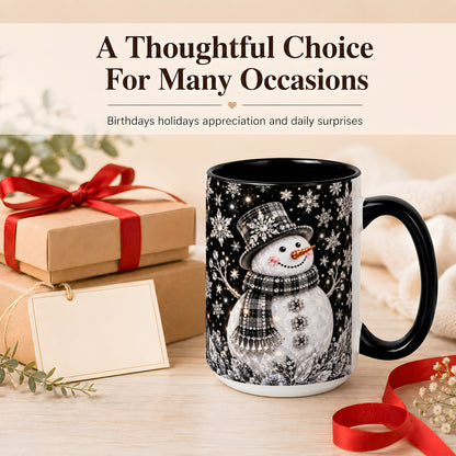 #pl[15oz|Black] Crystal Snowman Coffee Mug, Winter Snowflake Mug, Ceramic Cup