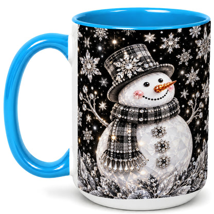 #pl[15oz|Blue] Crystal Snowman Coffee Mug, Winter Snowflake Mug, Ceramic Cup