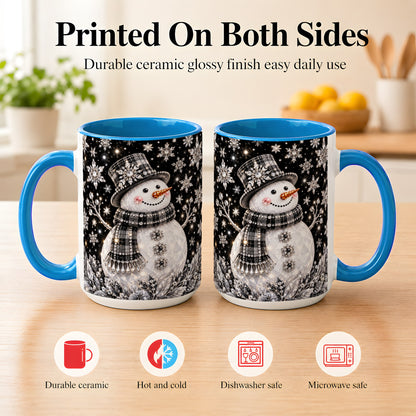 #pl[15oz|Blue] Crystal Snowman Coffee Mug, Winter Snowflake Mug, Ceramic Cup