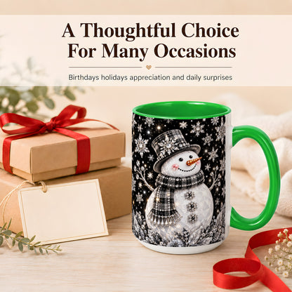 #pl[15oz|Green] Crystal Snowman Coffee Mug, Winter Snowflake Mug, Ceramic Cup