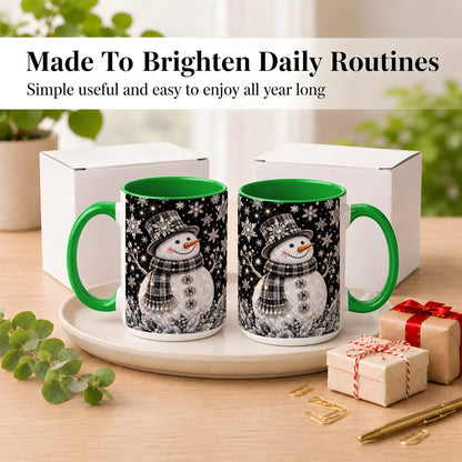 #pl[15oz|Green] Crystal Snowman Coffee Mug, Winter Snowflake Mug, Ceramic Cup