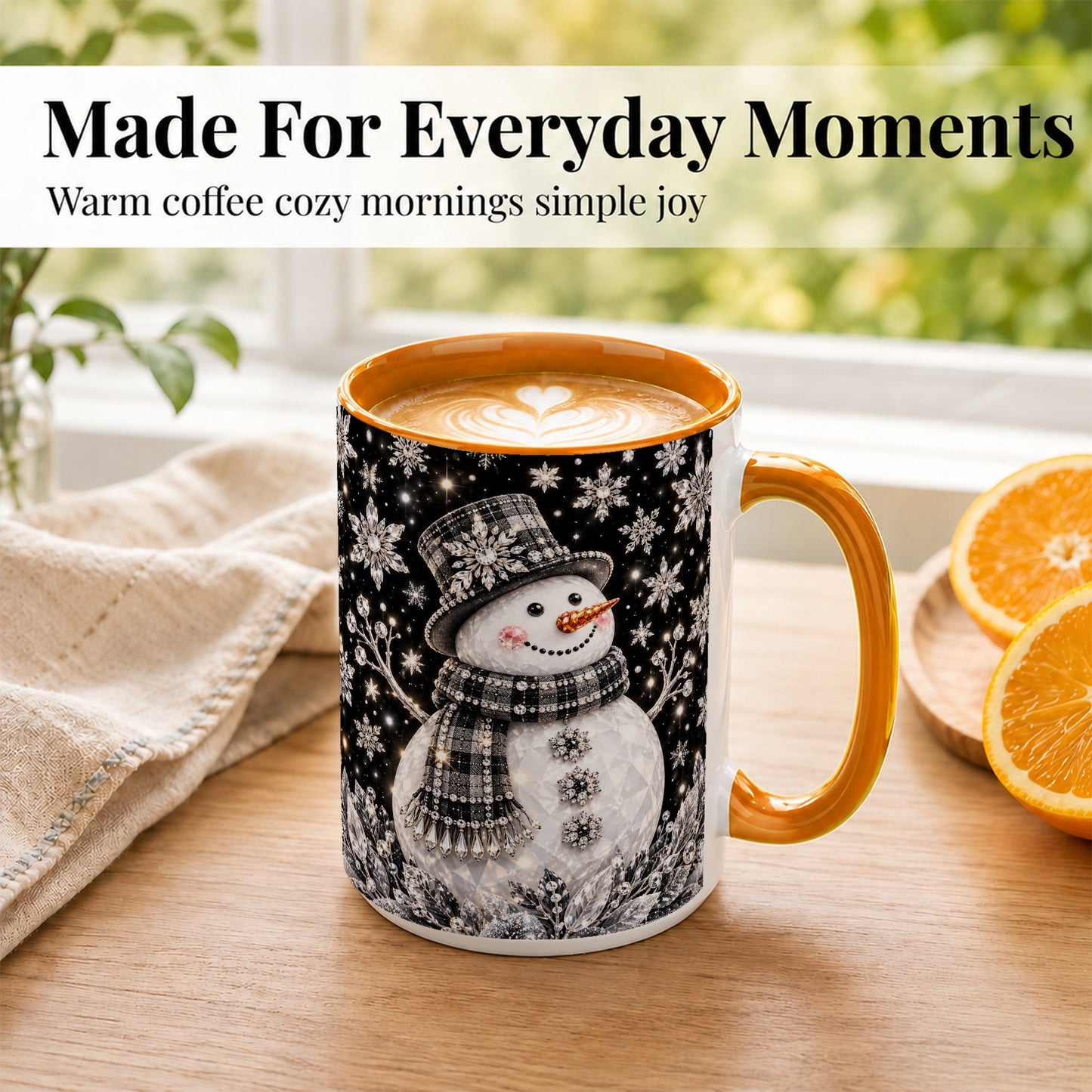#pl[15oz|Orange] Crystal Snowman Coffee Mug, Winter Snowflake Mug, Ceramic Cup