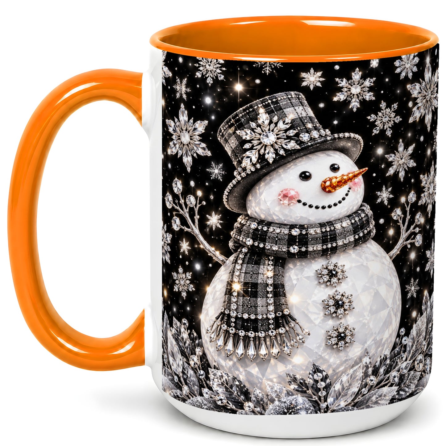 #pl[15oz|Orange] Crystal Snowman Coffee Mug, Winter Snowflake Mug, Ceramic Cup