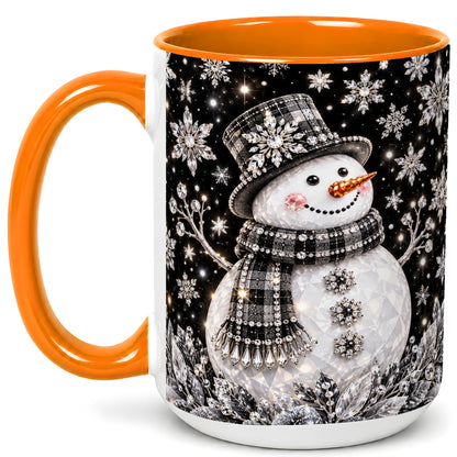 #pl[15oz|Orange] Crystal Snowman Coffee Mug, Winter Snowflake Mug, Ceramic Cup