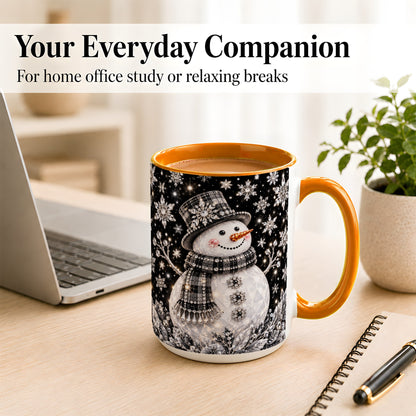 #pl[15oz|Orange] Crystal Snowman Coffee Mug, Winter Snowflake Mug, Ceramic Cup