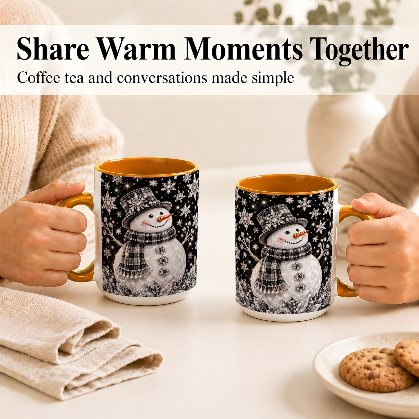 #pl[15oz|Orange] Crystal Snowman Coffee Mug, Winter Snowflake Mug, Ceramic Cup