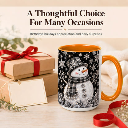 #pl[15oz|Orange] Crystal Snowman Coffee Mug, Winter Snowflake Mug, Ceramic Cup