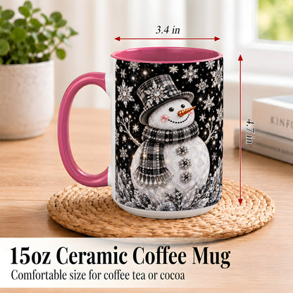 #pl[15oz|Pink] Crystal Snowman Coffee Mug, Winter Snowflake Mug, Ceramic Cup