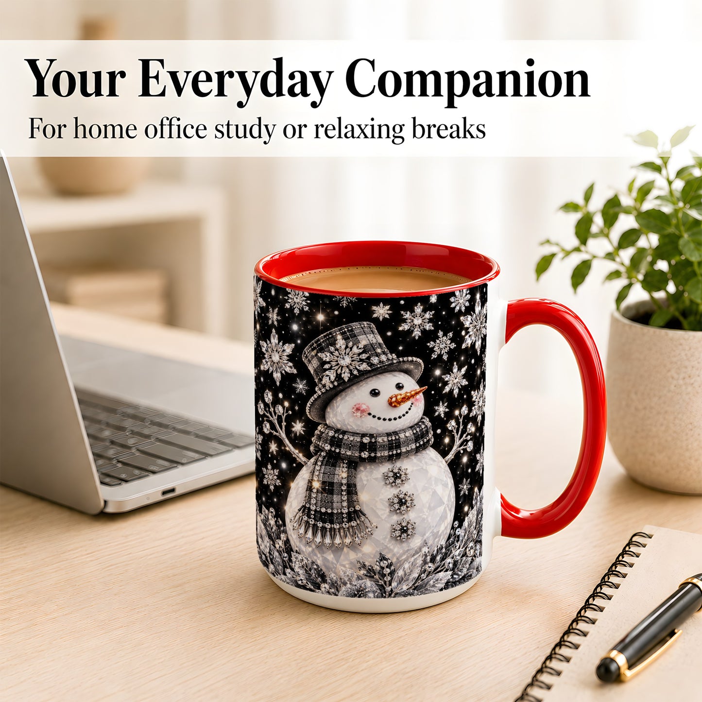 #pl[15oz|Red] Crystal Snowman Coffee Mug, Winter Snowflake Mug, Ceramic Cup