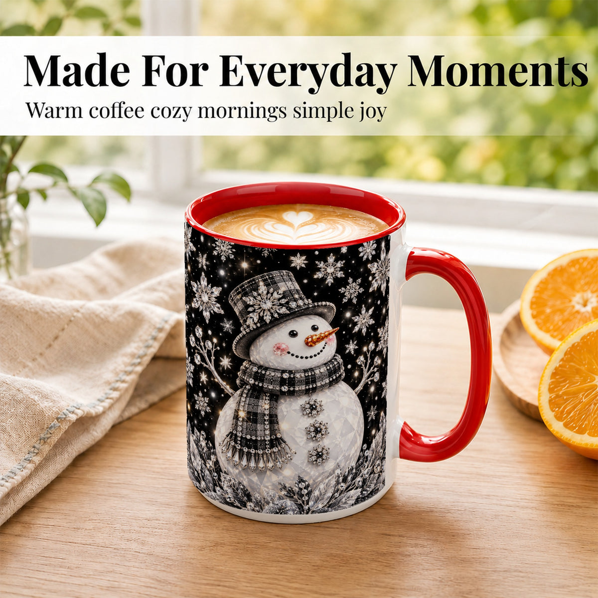 #pl[15oz|Red] Crystal Snowman Coffee Mug, Winter Snowflake Mug, Ceramic Cup