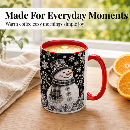 #pl[15oz|Red] Crystal Snowman Coffee Mug, Winter Snowflake Mug, Ceramic Cup
