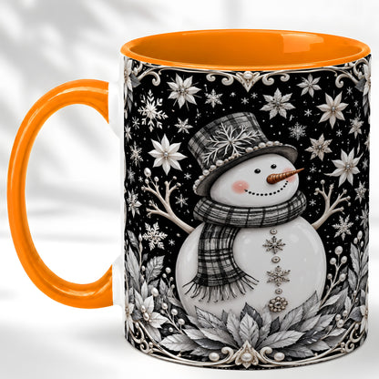 #pl[11oz|Orange] Pearl Snowman Coffee Mug, Poinsettia Winter Mug, Ceramic Cup