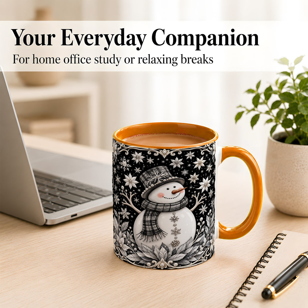 #pl[11oz|Orange] Pearl Snowman Coffee Mug, Poinsettia Winter Mug, Ceramic Cup
