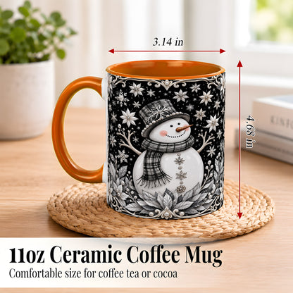 #pl[11oz|Orange] Pearl Snowman Coffee Mug, Poinsettia Winter Mug, Ceramic Cup