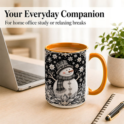 #pl[15oz|Orange] Pearl Snowman Coffee Mug, Poinsettia Winter Mug, Ceramic Cup