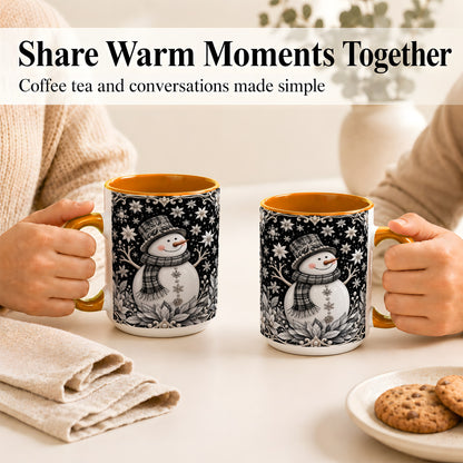 #pl[15oz|Orange] Pearl Snowman Coffee Mug, Poinsettia Winter Mug, Ceramic Cup
