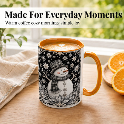 #pl[15oz|Orange] Pearl Snowman Coffee Mug, Poinsettia Winter Mug, Ceramic Cup
