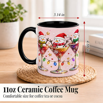 #pl[11oz|Black] Snowman Martini Coffee Mug, Pink Christmas Mug, Ceramic Cup