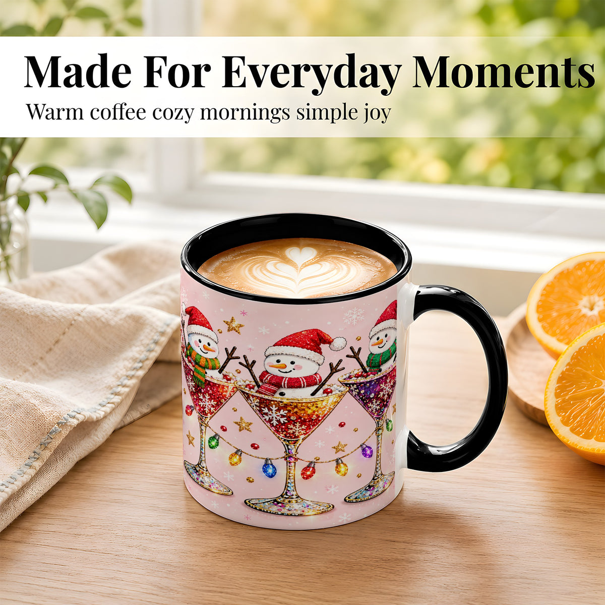 #pl[11oz|Black] Snowman Martini Coffee Mug, Pink Christmas Mug, Ceramic Cup