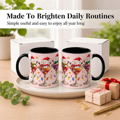 #pl[11oz|Black] Snowman Martini Coffee Mug, Pink Christmas Mug, Ceramic Cup