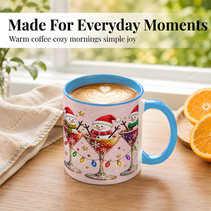 #pl[11oz|Blue] Snowman Martini Coffee Mug, Pink Christmas Mug, Ceramic Cup