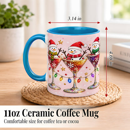 #pl[11oz|Blue] Snowman Martini Coffee Mug, Pink Christmas Mug, Ceramic Cup