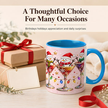 #pl[11oz|Blue] Snowman Martini Coffee Mug, Pink Christmas Mug, Ceramic Cup