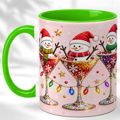 #pl[11oz|Green] Snowman Martini Coffee Mug, Pink Christmas Mug, Ceramic Cup