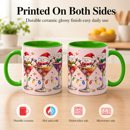 #pl[11oz|Green] Snowman Martini Coffee Mug, Pink Christmas Mug, Ceramic Cup