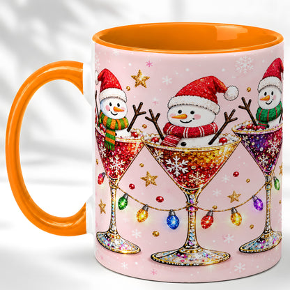 #pl[11oz|Orange] Snowman Martini Coffee Mug, Pink Christmas Mug, Ceramic Cup