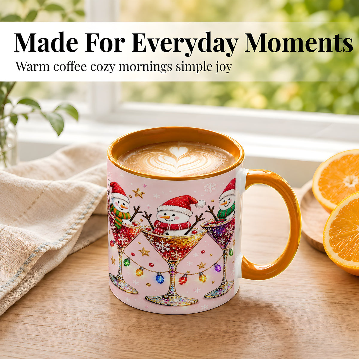 #pl[11oz|Orange] Snowman Martini Coffee Mug, Pink Christmas Mug, Ceramic Cup