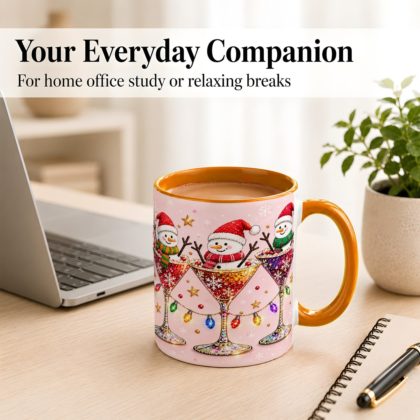 #pl[11oz|Orange] Snowman Martini Coffee Mug, Pink Christmas Mug, Ceramic Cup