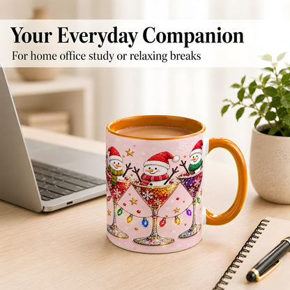 #pl[11oz|Orange] Snowman Martini Coffee Mug, Pink Christmas Mug, Ceramic Cup