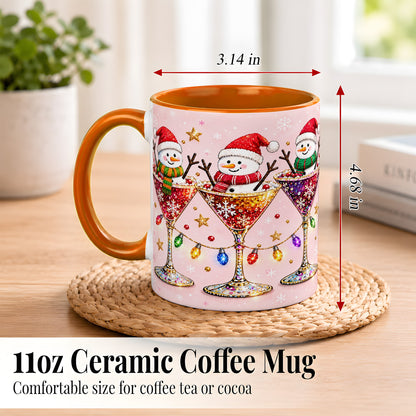 #pl[11oz|Orange] Snowman Martini Coffee Mug, Pink Christmas Mug, Ceramic Cup