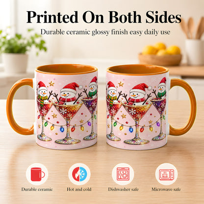 #pl[11oz|Orange] Snowman Martini Coffee Mug, Pink Christmas Mug, Ceramic Cup