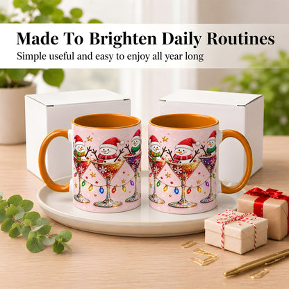 #pl[11oz|Orange] Snowman Martini Coffee Mug, Pink Christmas Mug, Ceramic Cup