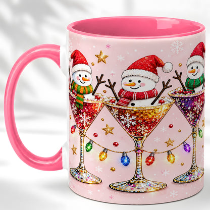 #pl[11oz|Pink] Snowman Martini Coffee Mug, Pink Christmas Mug, Ceramic Cup
