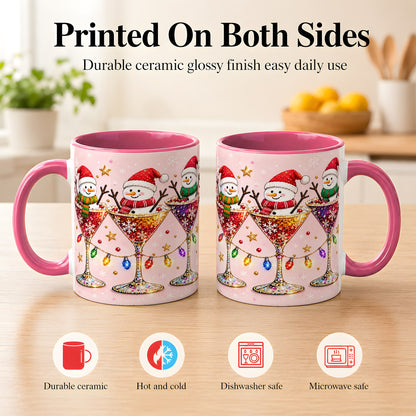#pl[11oz|Pink] Snowman Martini Coffee Mug, Pink Christmas Mug, Ceramic Cup