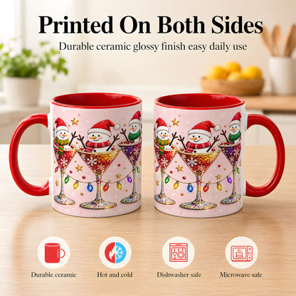 #pl[11oz|Red] Snowman Martini Coffee Mug, Pink Christmas Mug, Ceramic Cup