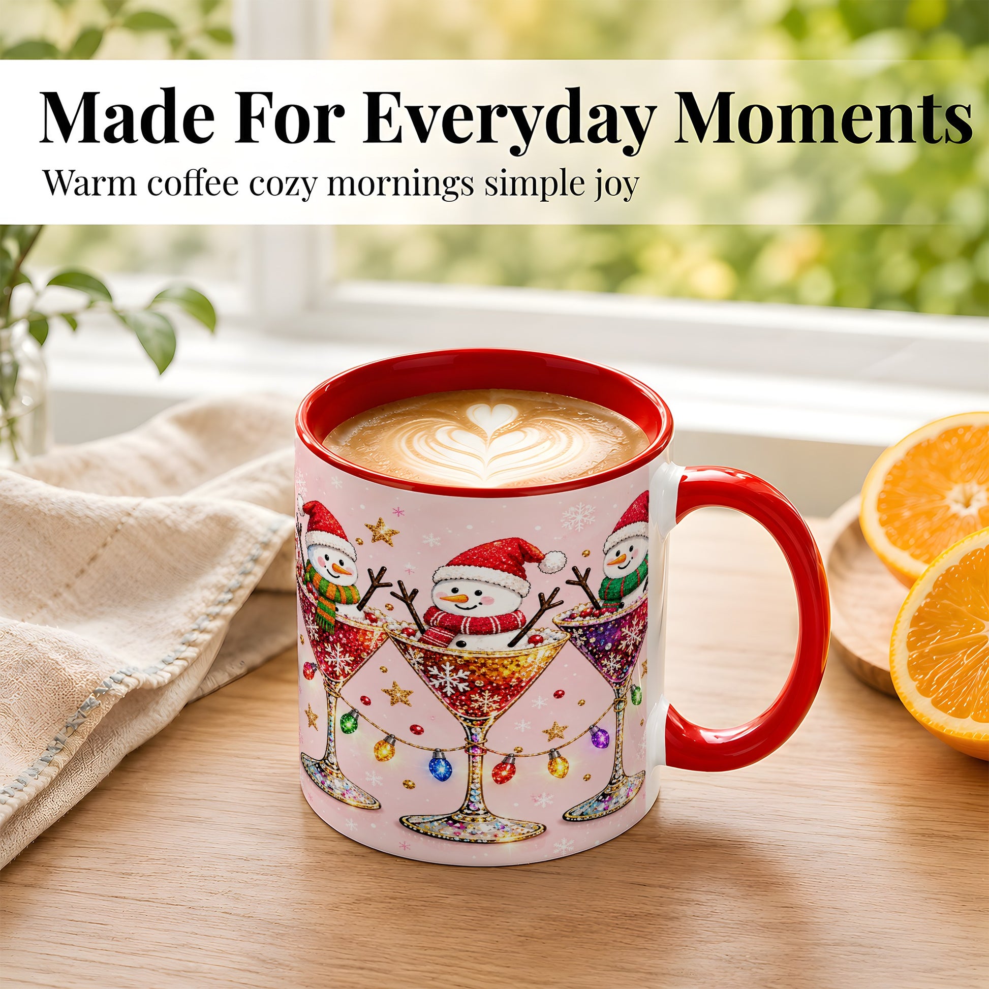 #pl[11oz|Red] Snowman Martini Coffee Mug, Pink Christmas Mug, Ceramic Cup