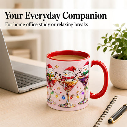 #pl[11oz|Red] Snowman Martini Coffee Mug, Pink Christmas Mug, Ceramic Cup