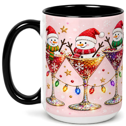 #pl[15oz|Black] Snowman Martini Coffee Mug, Pink Christmas Mug, Ceramic Cup