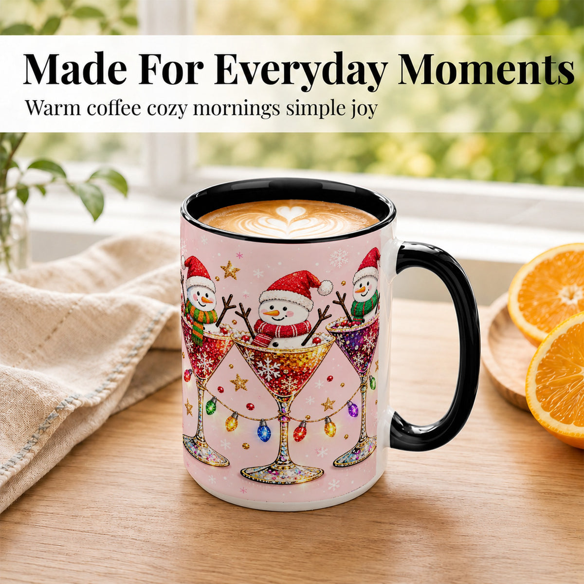 #pl[15oz|Black] Snowman Martini Coffee Mug, Pink Christmas Mug, Ceramic Cup