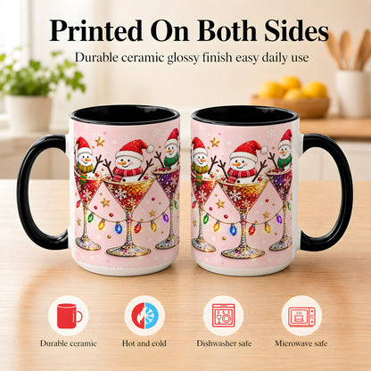#pl[15oz|Black] Snowman Martini Coffee Mug, Pink Christmas Mug, Ceramic Cup
