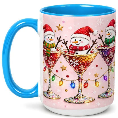 #pl[15oz|Blue] Snowman Martini Coffee Mug, Pink Christmas Mug, Ceramic Cup