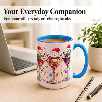 #pl[15oz|Blue] Snowman Martini Coffee Mug, Pink Christmas Mug, Ceramic Cup