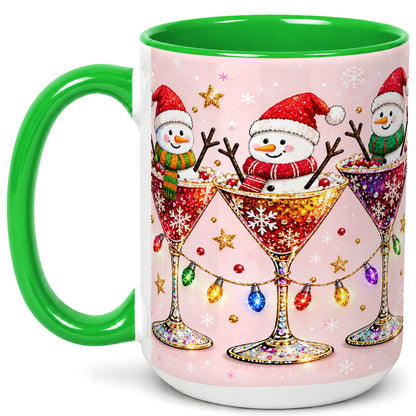 #pl[15oz|Green] Snowman Martini Coffee Mug, Pink Christmas Mug, Ceramic Cup