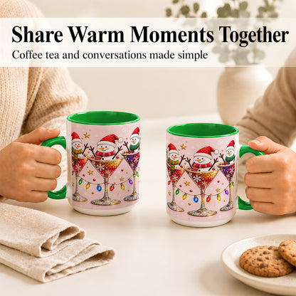 #pl[15oz|Green] Snowman Martini Coffee Mug, Pink Christmas Mug, Ceramic Cup