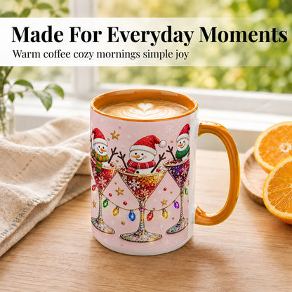 #pl[15oz|Orange] Snowman Martini Coffee Mug, Pink Christmas Mug, Ceramic Cup